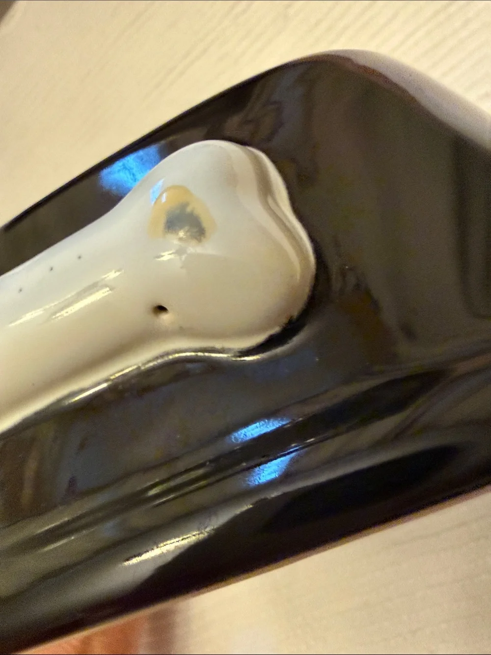 Black Ceramic Dog Bowl with White Bone Accent -cleaned and sanitized